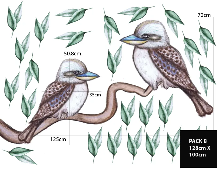 Kookaburra Wall Decal Set Australian Design Hand Painted Peel & Stick, Removable Wall Decal. Nursery, Kids Playroom, Kids Teens Bedroom