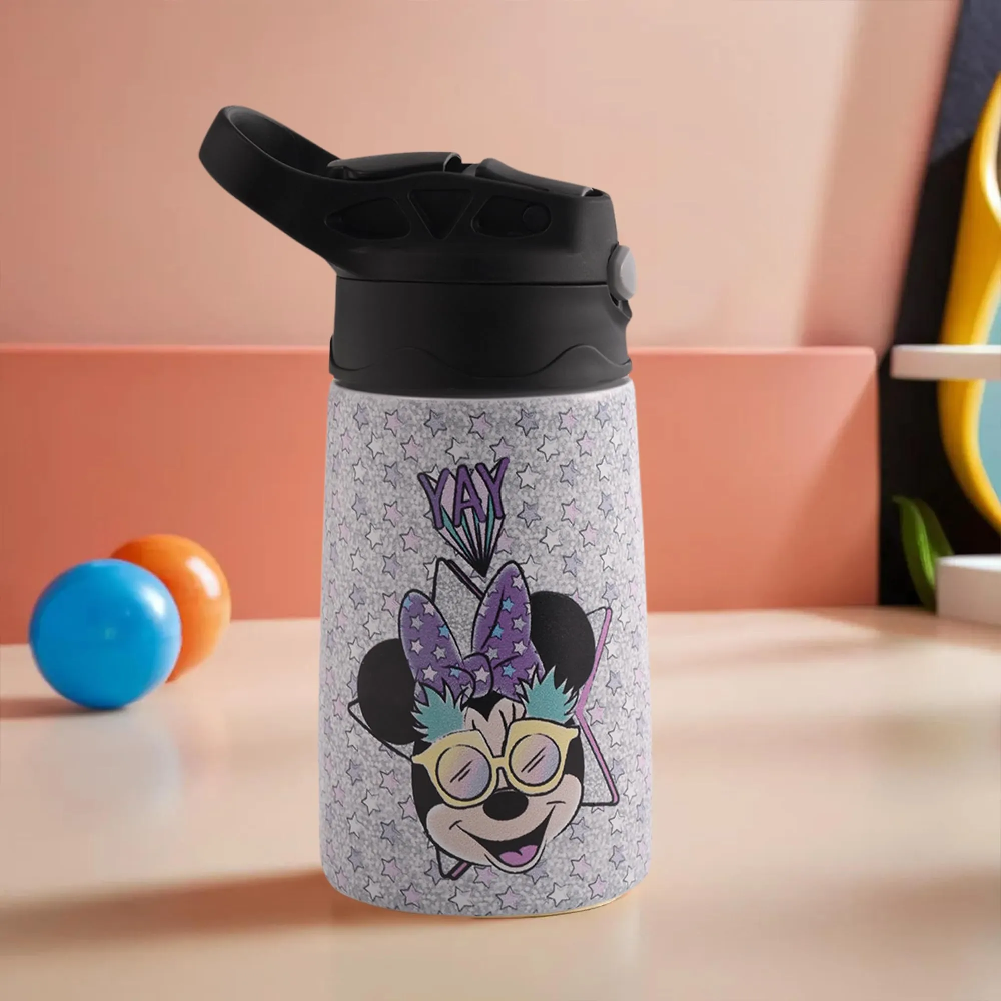 Kuber Industries 350 ml Insulated Kids Water Bottle | Mini Yay Kids Water Bottle | Stainless Steel Water Bottle | Water Bottle with Push-Button Flip Lid | Bottle For School | Purple | Pack of 2