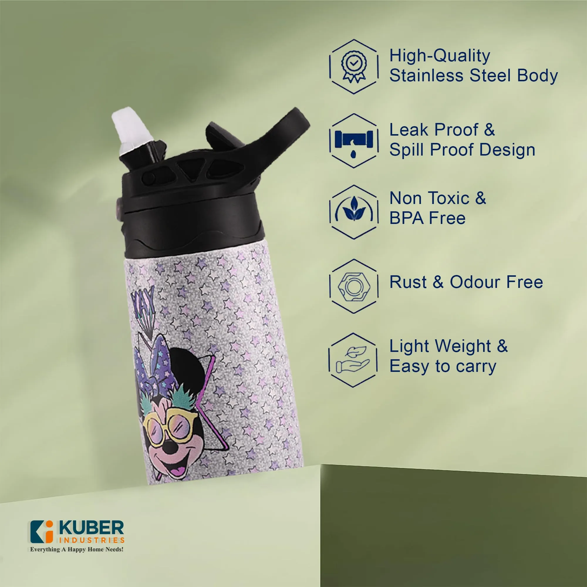 Kuber Industries 350 ml Insulated Kids Water Bottle | Mini Yay Kids Water Bottle | Stainless Steel Water Bottle | Water Bottle with Push-Button Flip Lid | Bottle For School | Purple | Pack of 2