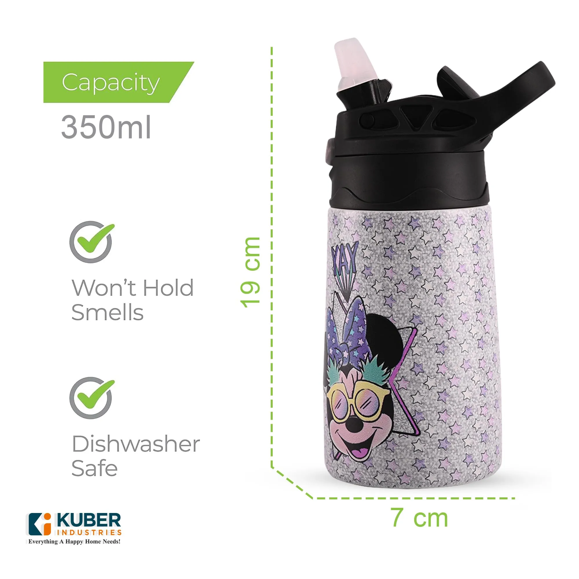 Kuber Industries 350 ml Insulated Kids Water Bottle | Mini Yay Kids Water Bottle | Stainless Steel Water Bottle | Water Bottle with Push-Button Flip Lid | Bottle For School | Purple | Pack of 2