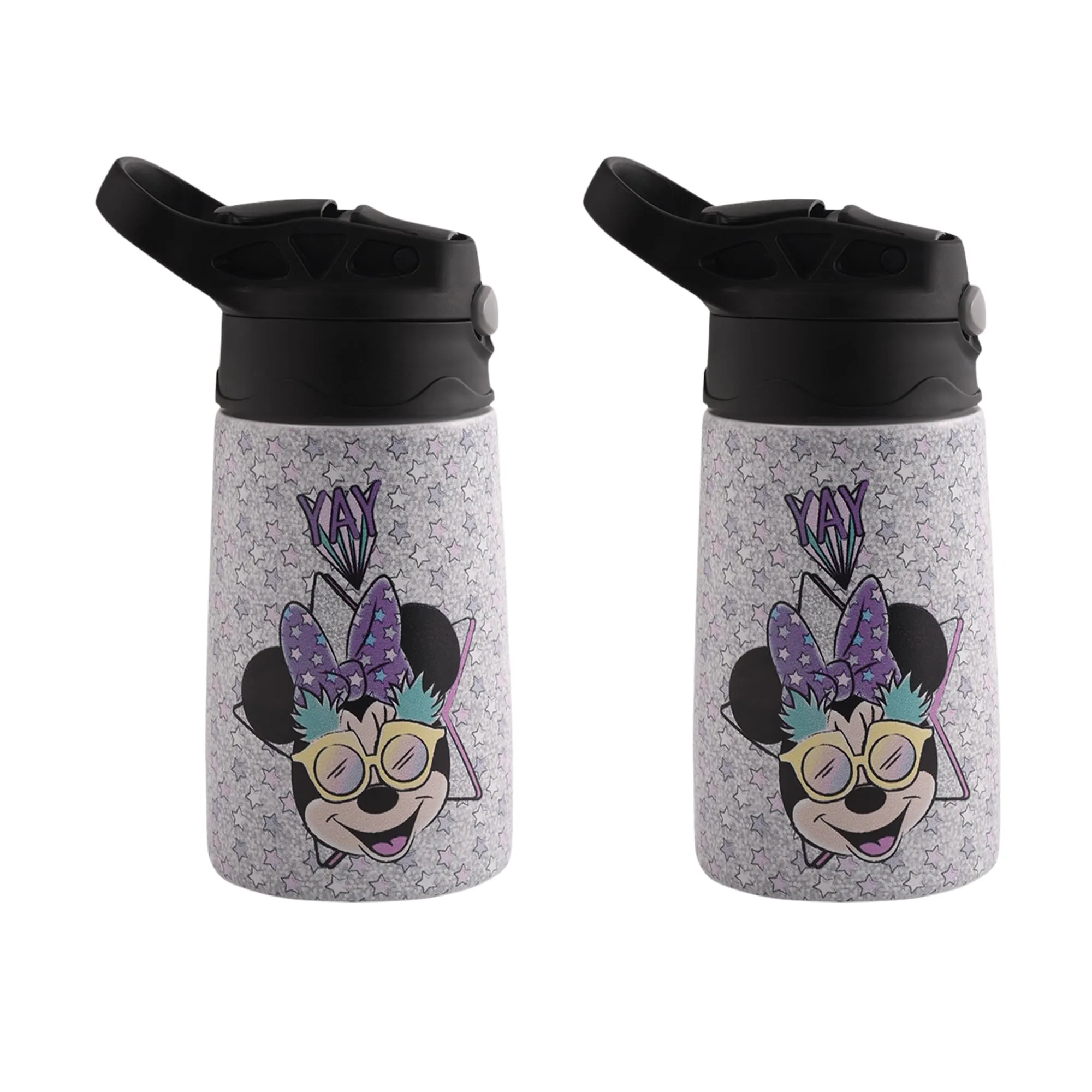 Kuber Industries 350 ml Insulated Kids Water Bottle | Mini Yay Kids Water Bottle | Stainless Steel Water Bottle | Water Bottle with Push-Button Flip Lid | Bottle For School | Purple | Pack of 2