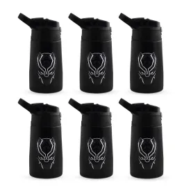 Kuber Industries 350 ml Insulated Water Bottle | Black Panther Kids Water Bottle | Stainless Steel Kids Water Bottle | Water Bottle with Push-Button Flip Lid | Bottle For School | Black | Pack of 6