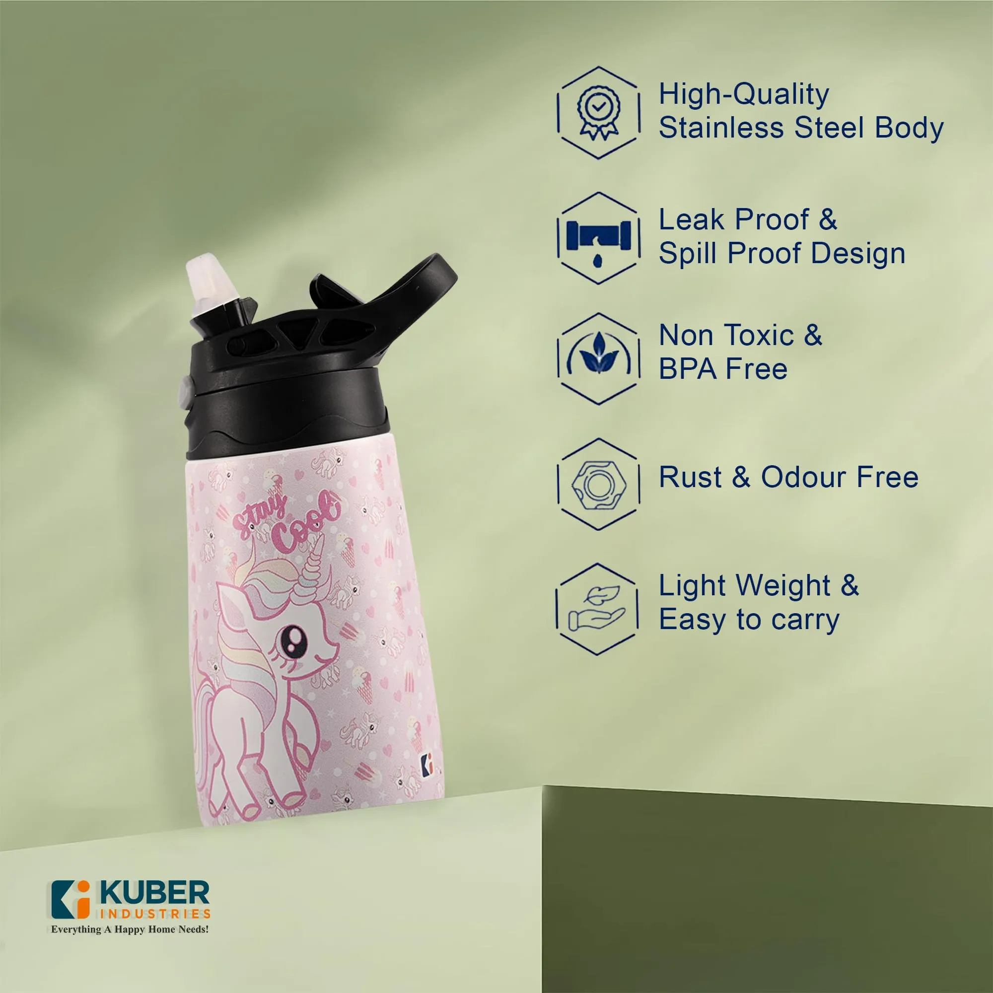 Kuber Industries 350 ml Insulated Water Bottle | Stay Cool Kids Water Bottle | Stainless Steel Kids Water Bottle | Water Bottle with Push-Button Flip Lid | Bottle For School | Pink | Pack of 4