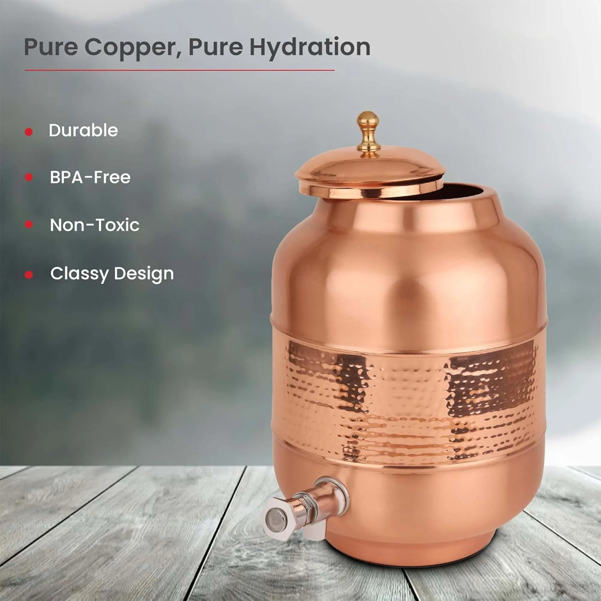 Kuber Industries 8L Leak-Proof Copper Dispenser, Water Storage Containers with Tap | Lightweight & Biodegradable Tambe Ka Matka for Home & Kitchen | Copper Utensils for Kitchen | Copper