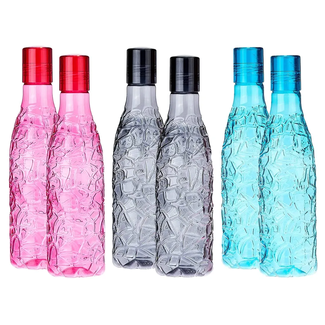 Kuber Industries BPA-Free Plastic Water Bottle | Leak Proof, Firm Grip, 100% Food Grade Plastic Bottles | For Home, Office, School & Gym|Unbreakable, Freezer Proof, Water Bottle|Pack of 6-Multicolour