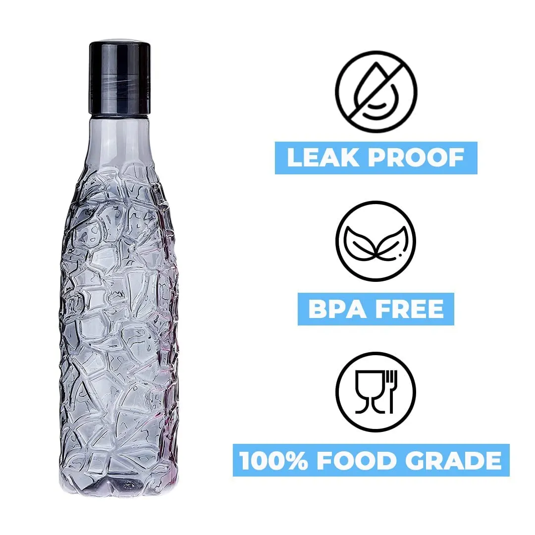 Kuber Industries BPA-Free Plastic Water Bottle|Leak Proof, Firm Grip, 100% Food Grade Plastic Bottles|For Home, Office, & Gym|Unbreakable, Freezer Proof, Fridge Water Bottle|Set Of 4|Black (Pack Of 4)