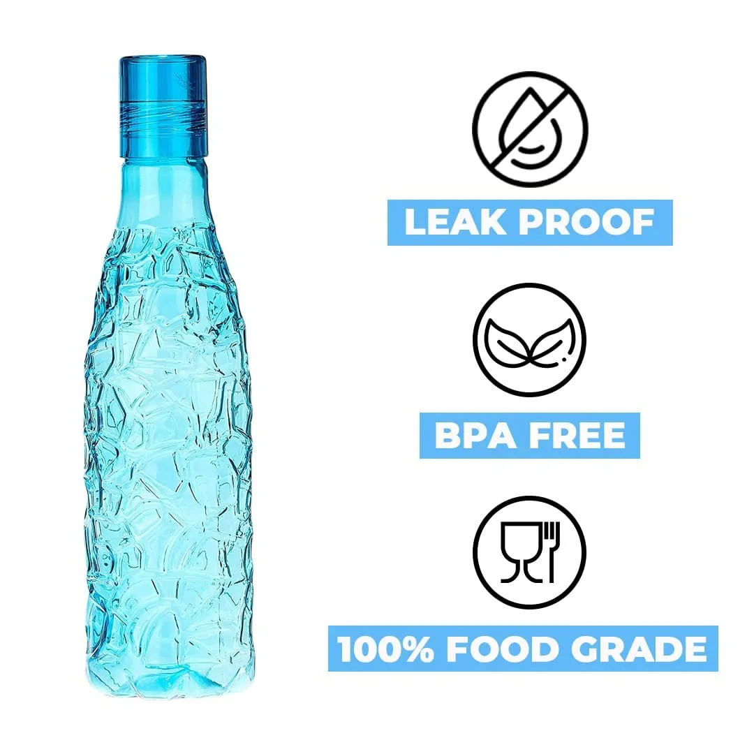 Kuber Industries BPA-Free Plastic Water Bottle|Leak Proof, Firm Grip, 100% Food Grade Plastic Bottles|For Home, Office, & Gym|Unbreakable, Freezer Proof, Fridge Water Bottle|Set Of 4|Blue (Pack Of 4)