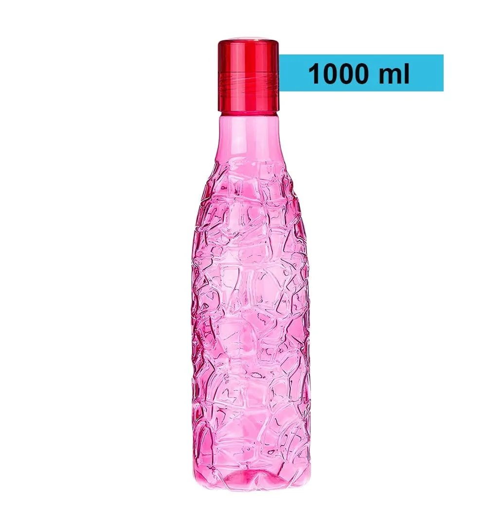 Kuber Industries BPA-Free Plastic Water Bottle|Leak Proof, Firm Grip, 100% Food Grade Plastic Bottles|For Home, Office, & Gym|Unbreakable, Freezer Proof, Fridge Water Bottle|Set Of 4|Pink (Pack Of 2)