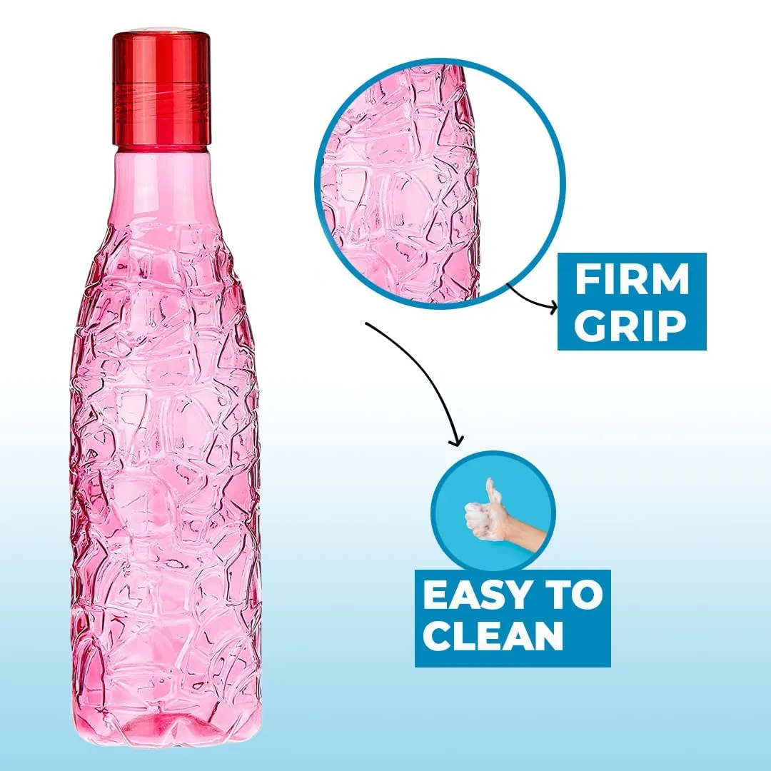 Kuber Industries BPA-Free Plastic Water Bottle|Leak Proof, Firm Grip, 100% Food Grade Plastic Bottles|For Home, Office, & Gym|Unbreakable, Freezer Proof, Fridge Water Bottle|Set Of 4|Pink (Pack Of 2)