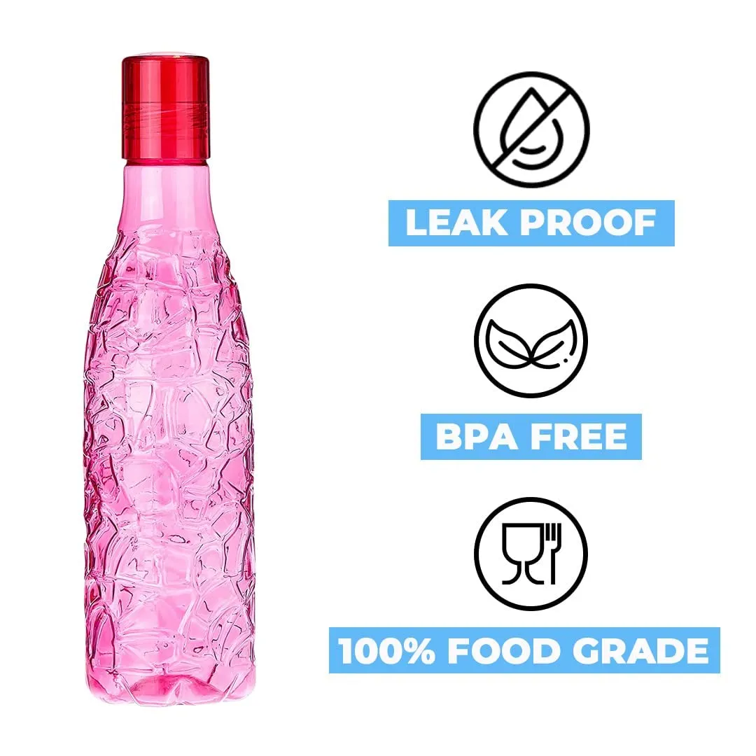 Kuber Industries BPA-Free Plastic Water Bottle|Leak Proof, Firm Grip, 100% Food Grade Plastic Bottles|For Home, Office, & Gym|Unbreakable, Freezer Proof, Fridge Water Bottle|Set Of 4|Pink (Pack Of 2)