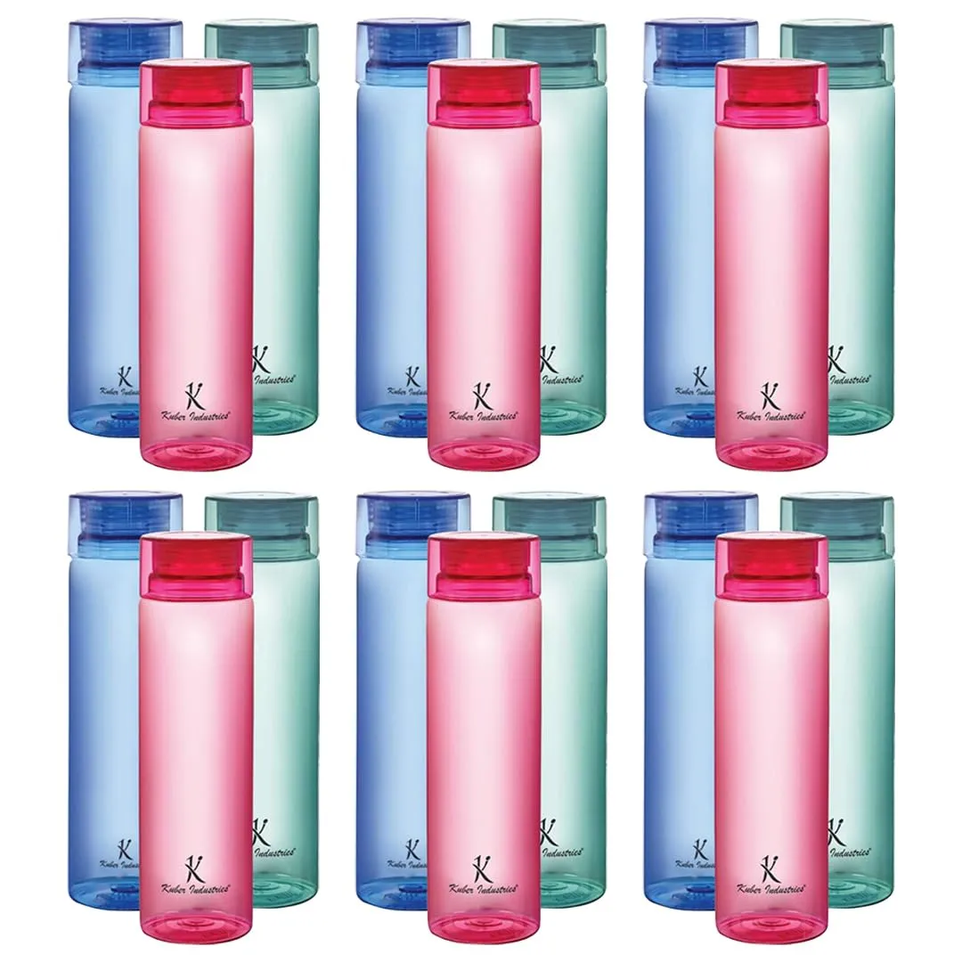 Kuber Industries BPA Free Plastic Water Bottles | Breakproof, Leakproof, Food Grade PET Bottles | Water Bottle for Kids & Adults | Plastic Bottle Set of 6 |Assorted (Pack of 3)