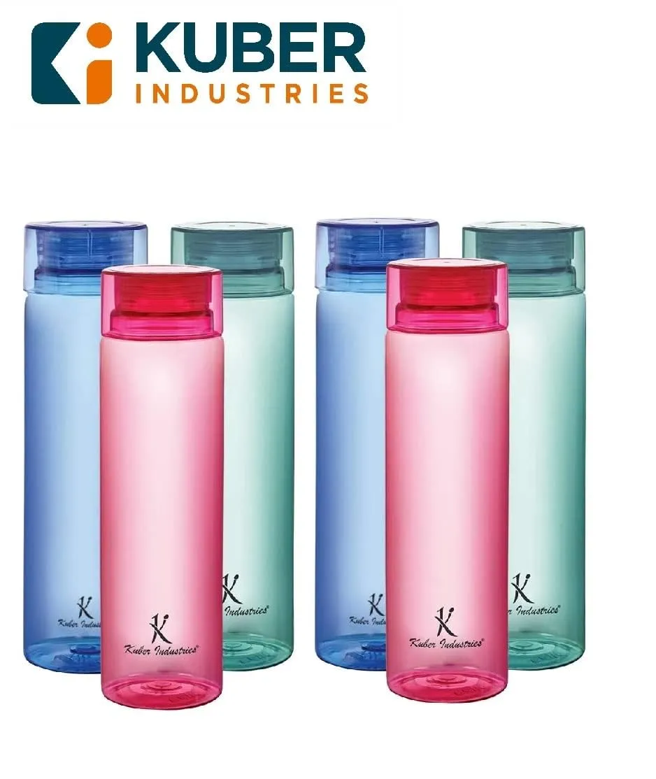 Kuber Industries BPA Free Plastic Water Bottles | Breakproof, Leakproof, Food Grade PET Bottles | Water Bottle for Kids & Adults | Plastic Bottle Set of 6 |Assorted (Pack of 3)