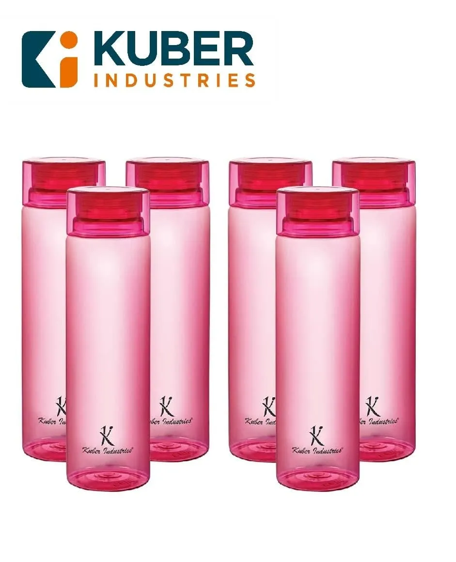 Kuber Industries BPA Free Plastic Water Bottles | Breakproof, Leakproof, Food Grade PET Bottles | Water Bottle for Kids & Adults | Plastic Bottle Set of 6 |Pink (Pack of 3)