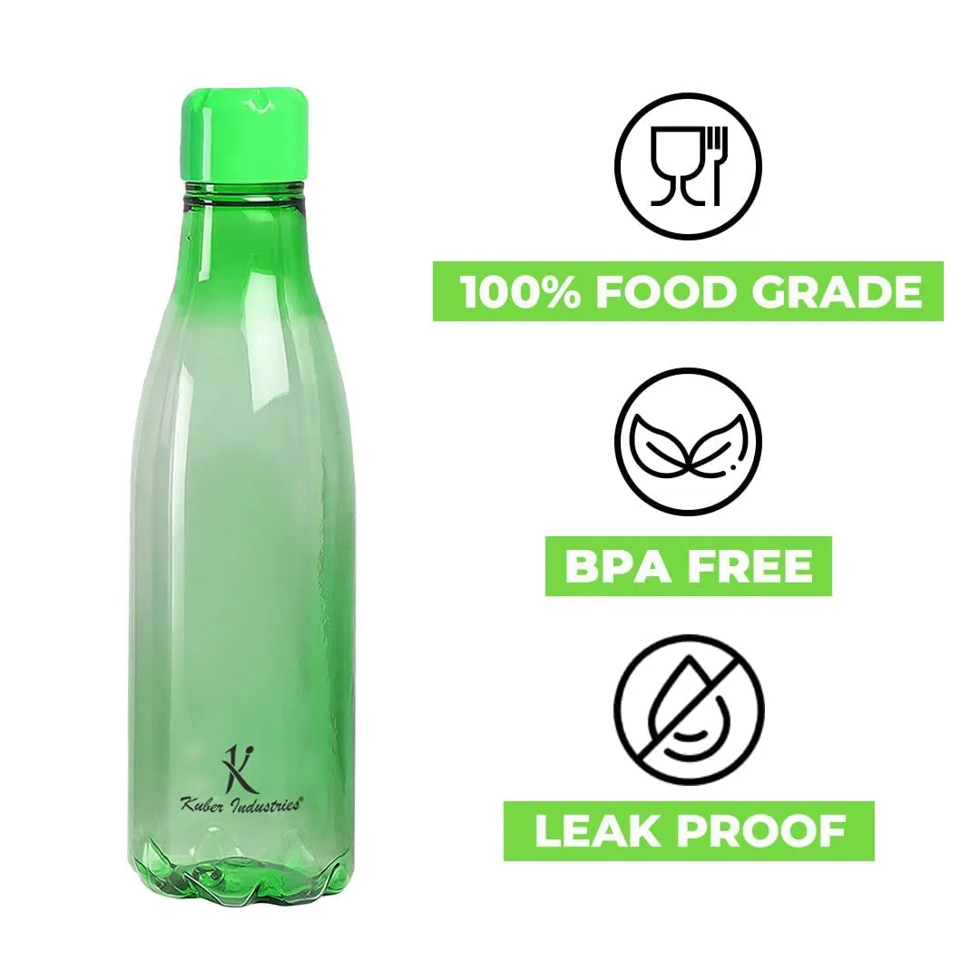 Kuber Industries BPA Free Plastic Water Bottles | Unbreakable, Leak Proof, 100% Food Grade Plastic | for Kids & Adults | Refrigerator Plastic Bottle Set of 4|Green (Pack of 2)