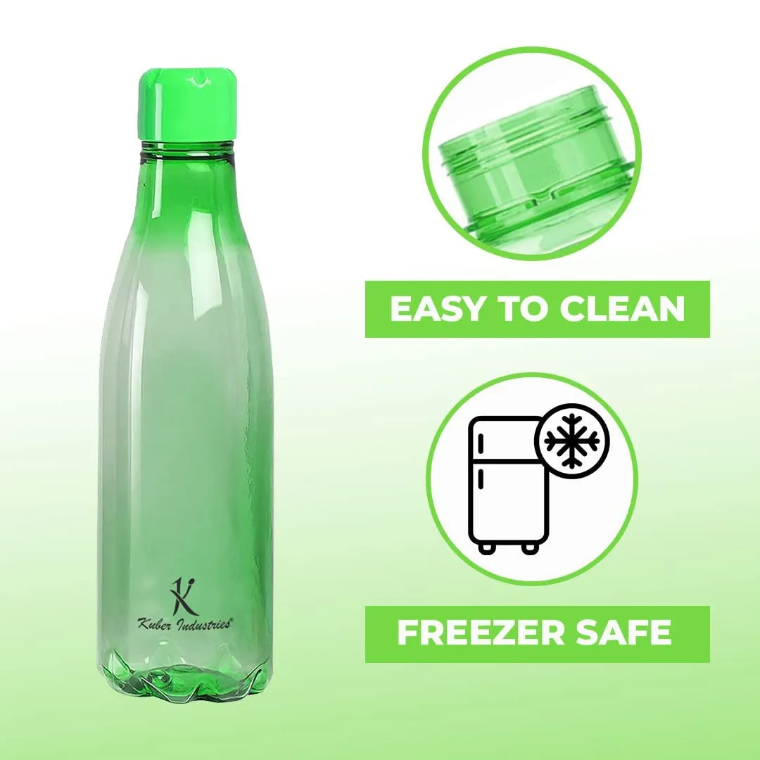 Kuber Industries BPA Free Plastic Water Bottles | Unbreakable, Leak Proof, 100% Food Grade Plastic | for Kids & Adults | Refrigerator Plastic Bottle Set of 4|Green (Pack of 2)