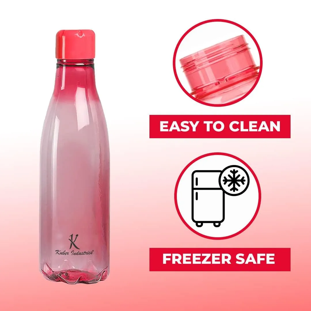 Kuber Industries BPA Free Plastic Water Bottles | Unbreakable, Leak Proof, 100% Food Grade Plastic | For Kids & Adults | Refrigerator Plastic Bottle Set of 4|PINK (Pack Of 4)