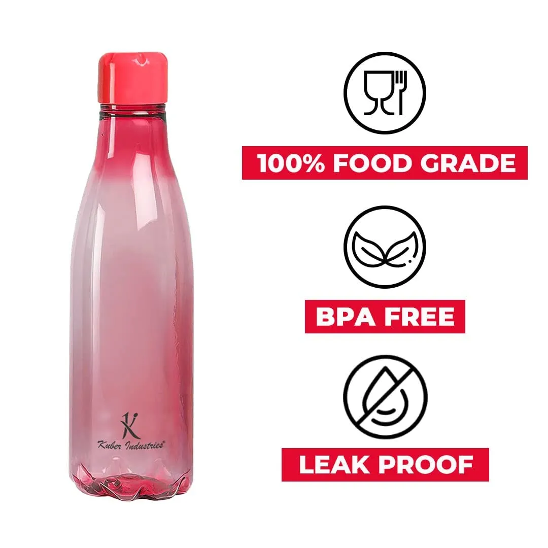 Kuber Industries BPA Free Plastic Water Bottles | Unbreakable, Leak Proof, 100% Food Grade Plastic | For Kids & Adults | Refrigerator Plastic Bottle Set of 4|PINK (Pack Of 4)