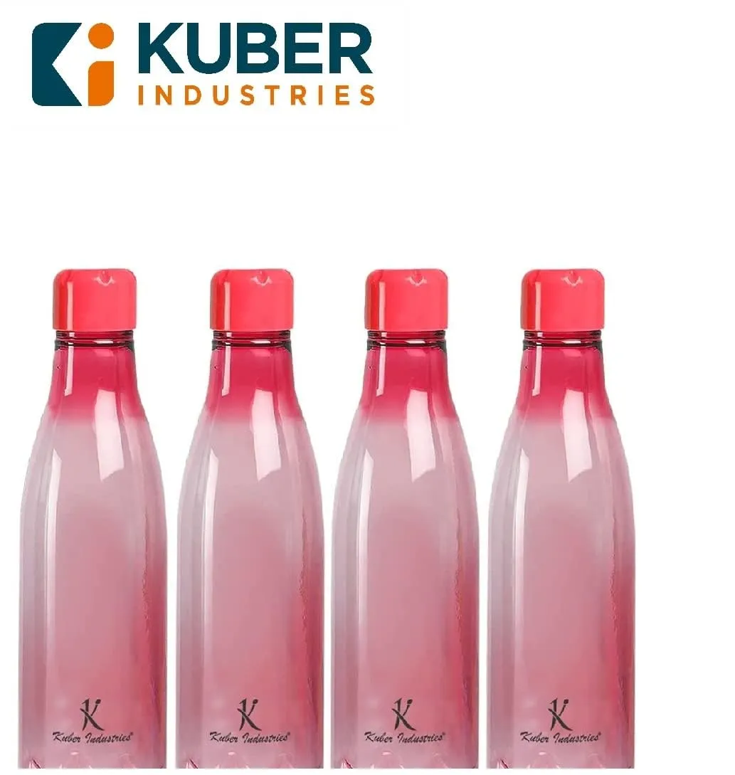 Kuber Industries BPA Free Plastic Water Bottles | Unbreakable, Leak Proof, 100% Food Grade Plastic | For Kids & Adults | Refrigerator Plastic Bottle Set of 4|PINK (Pack Of 5)