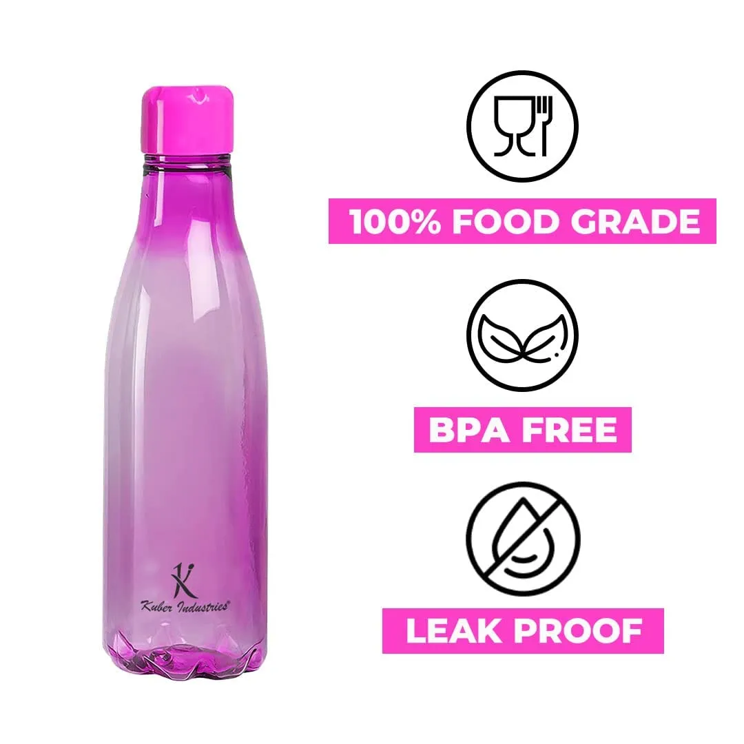 Kuber Industries BPA Free Plastic Water Bottles | Unbreakable, Leak Proof, 100% Food Grade Plastic | For Kids & Adults | Refrigerator Plastic Bottle Set of 4|PURPLE (Pack Of 4)