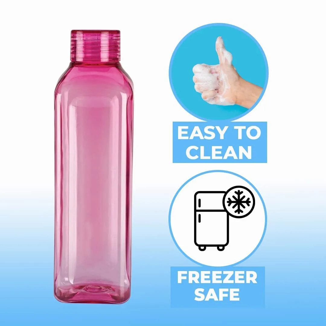 Kuber Industries BPA Free Plastic Water Bottles | Unbreakable, Leak Proof, 100% Food Grade Plastic | For Kids & Adults | Refrigerator Plastic Bottle Set of 6|Pink (Pack Of 3)