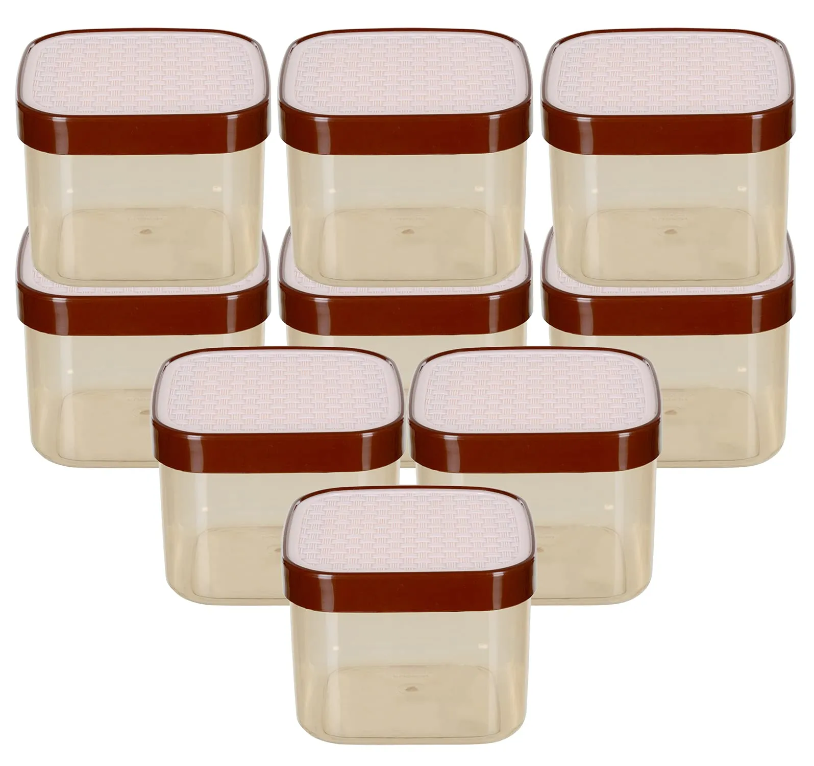 Kuber Industries Check Deisgn Lid Food Grade BPA Free Plastic Kitchen Container Set,1200ml, Set of 9 (White)