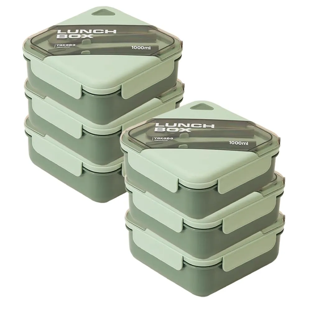 Kuber Industries Insulated Lunch Box for Kids & Adults|Premium Food-Grade PP Plastic|Leakproof & Spill Proof|Dishwasher & Microwave Safe Lunch Box|1000 ML|HX0044281|Pack of 6|Green