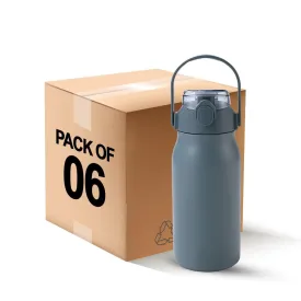 Kuber Industries Insulated Stainless Steel Bottle 1 Litre with Sipper Lid-Double Wall | Leak Proof | Rust Proof | Keeps Drinks Hot/Cold for 6-12 Hours |Flip Up Handle|Easy to Carry(Pack of 6,Blue)