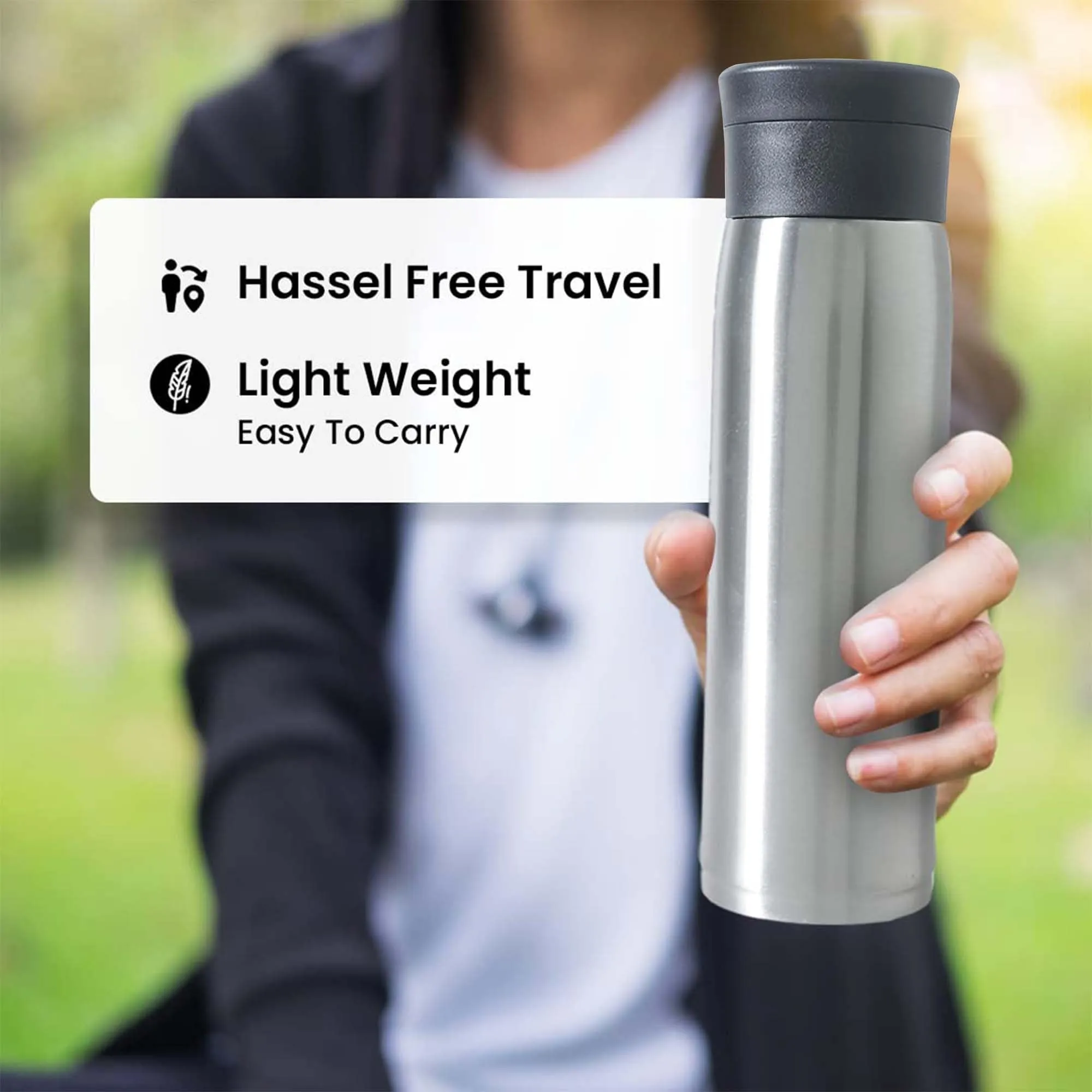 Kuber Industries Leakproof Insulated Stainless Steel Water Tumbler Bottle for Men's | Water Bottle for Office & Kids | Ideal for Gym, Home, Hiking & Travel | CO230201B-Silver