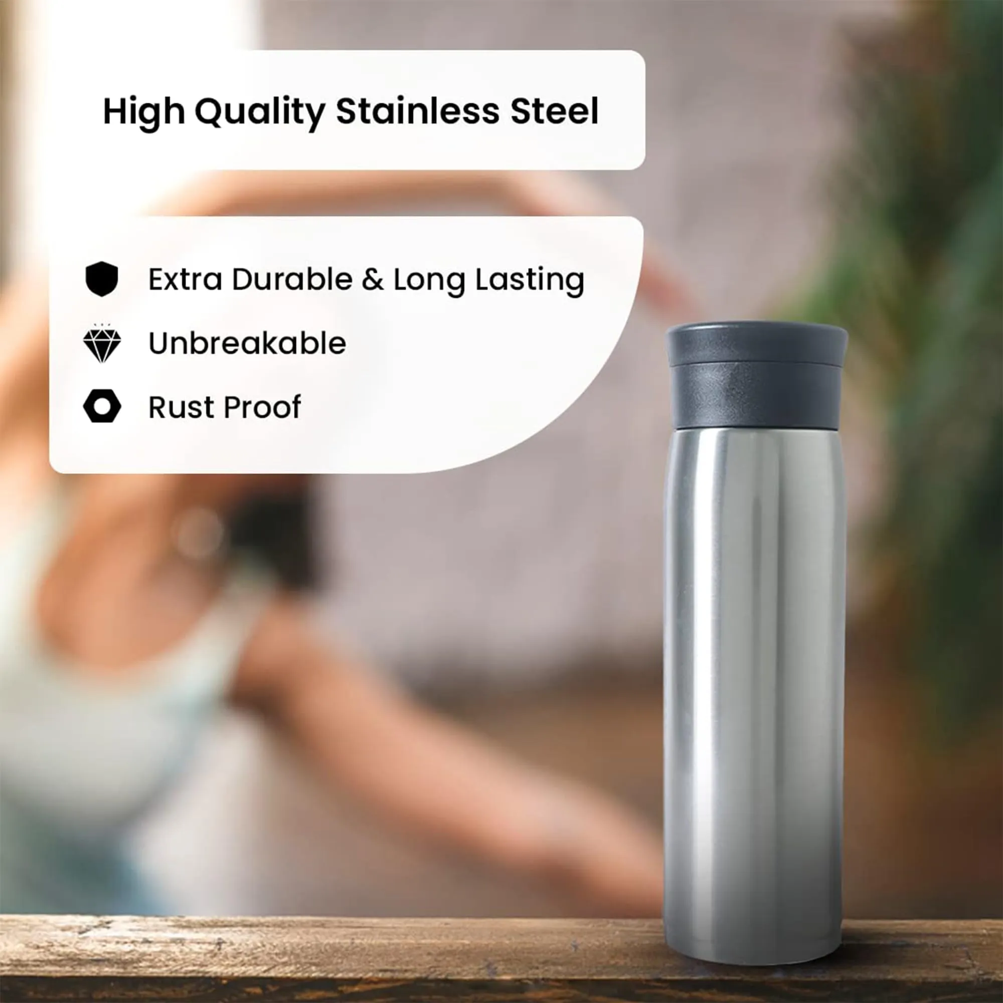 Kuber Industries Leakproof Insulated Stainless Steel Water Tumbler Bottle for Men's | Water Bottle for Office & Kids | Ideal for Gym, Home, Hiking & Travel | CO230201B-Silver