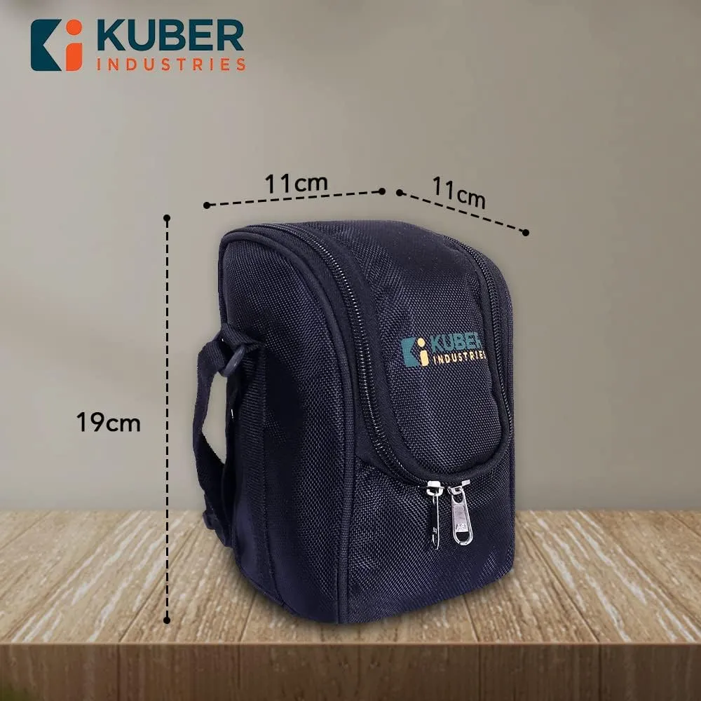 Kuber Industries Lunch Box|Canvas Leak Proof 3 Stainless Steel Insulated Containers Lunch Bag|Adjustable Straps Tiffin Box with Zipper Closure (Black) (Pack of 2)