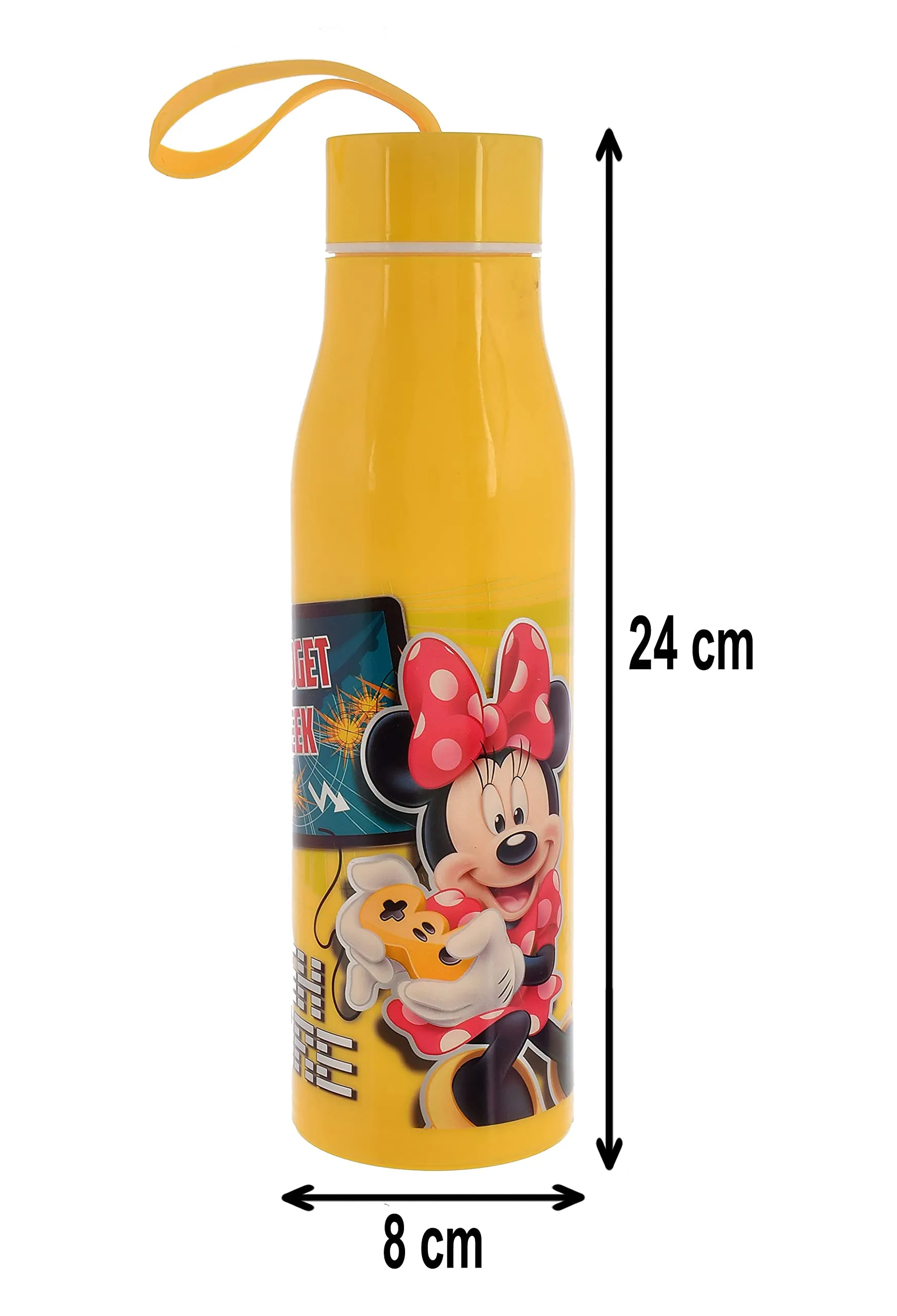 Kuber Industries Mickey & Minnie Printed Insulated Water Bottle-600ml (Yellow)