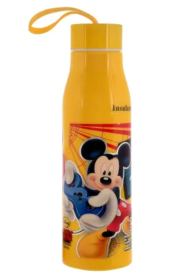 Kuber Industries Mickey & Minnie Printed Insulated Water Bottle-600ml (Yellow)