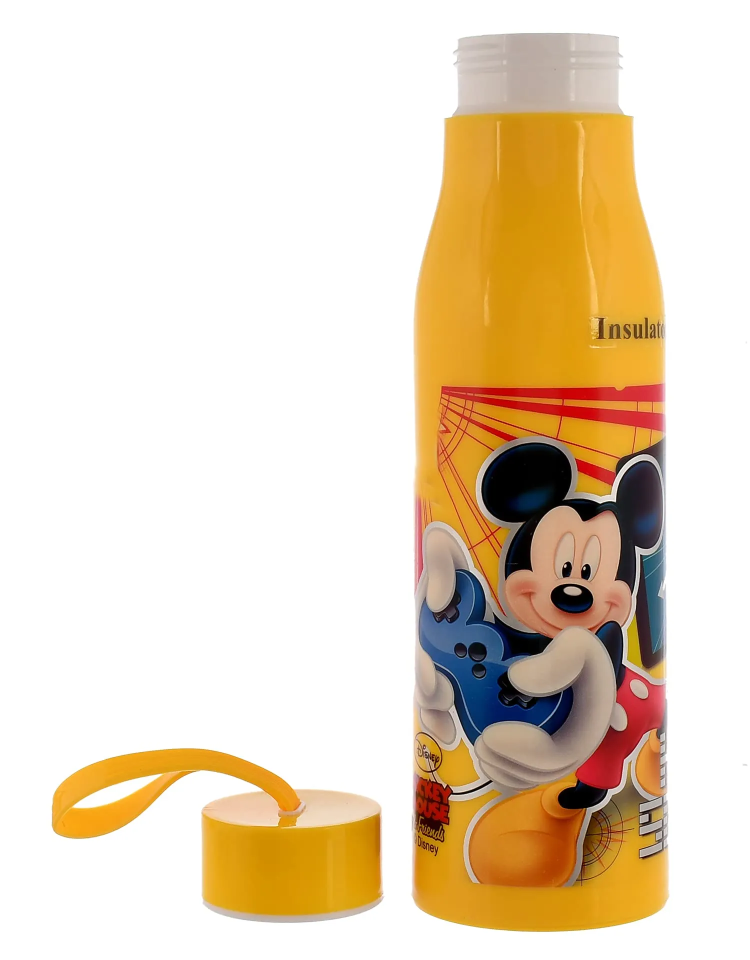 Kuber Industries Mickey & Minnie Printed Insulated Water Bottle-600ml (Yellow)