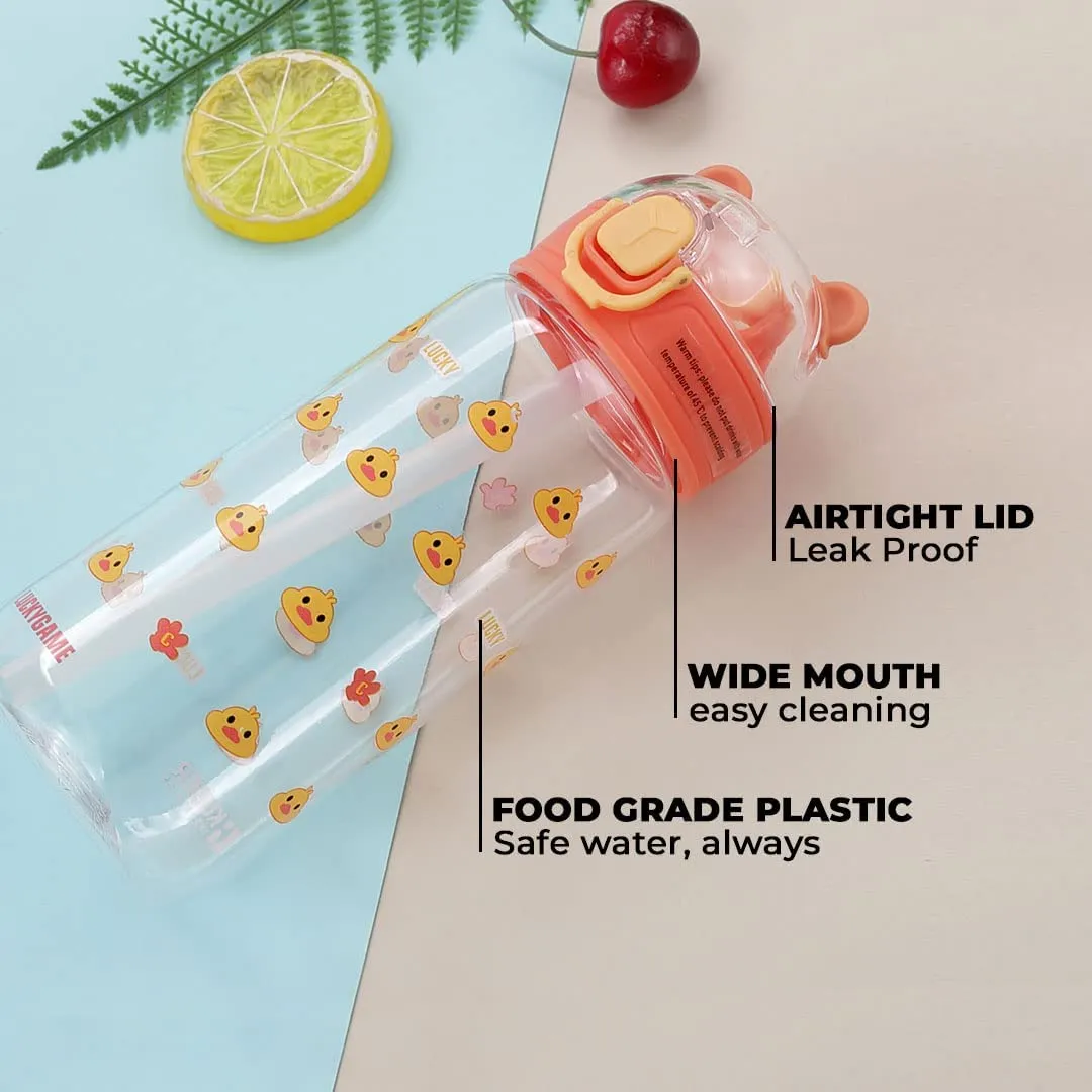 Kuber Industries Pack of 10 Water Bottle for Kids | Plastic Sipper Bottle for Kids | Food Grade Plastic | One Click Open Flip Lid | Transparent, Leak Proof, BPA Free | 550 ml