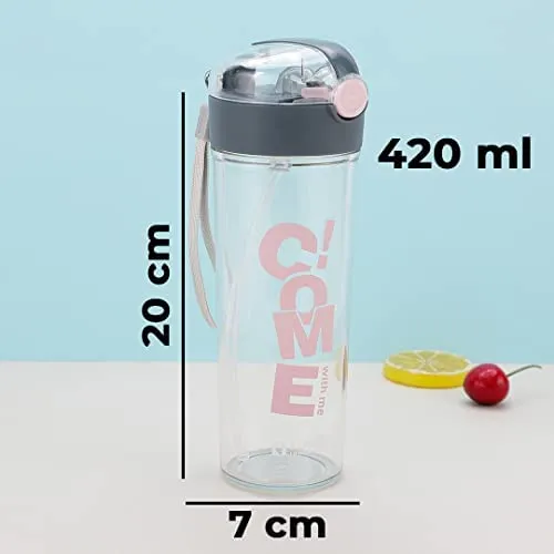 Kuber Industries Pack of 10 Water Bottle for Kids | Printed Designs for Kids | Bottle for Kids | Food Grade Plastic | One Click Open Flip Lid | Transparent, Leak Proof, BPA Free | 420 ml