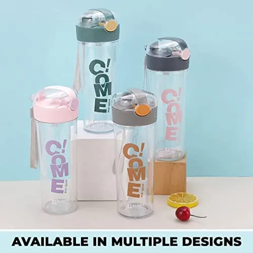 Kuber Industries Pack of 10 Water Bottle for Kids | Printed Designs for Kids | Bottle for Kids | Food Grade Plastic | One Click Open Flip Lid | Transparent, Leak Proof, BPA Free | 420 ml