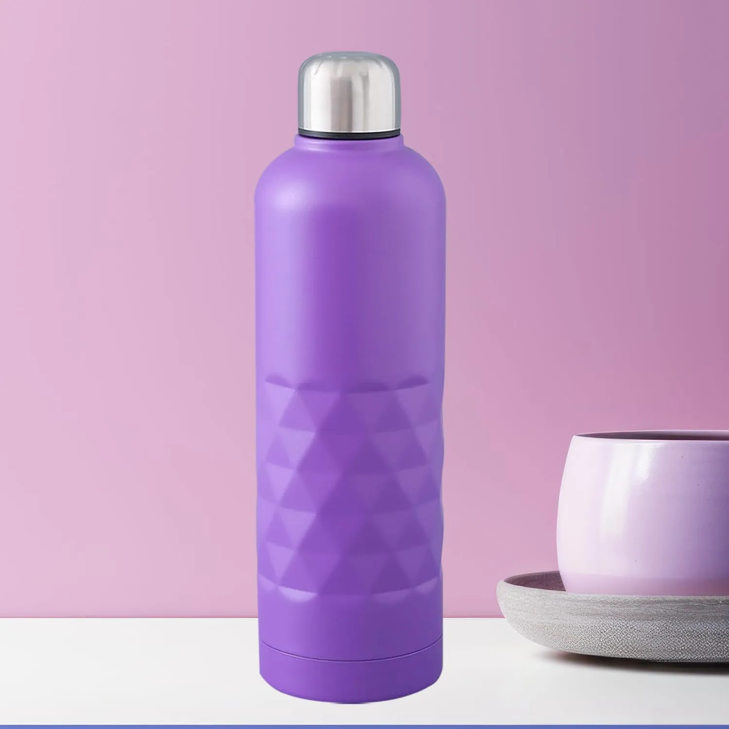 Kuber Industries Pack of 4 Vacuum Insulated Water Bottle | Stainless Steel Sipper Bottle with Handle | Hot & Cold Water Bottle | Leakproof, BPA Free, Rustproof | 750 ML | Purple