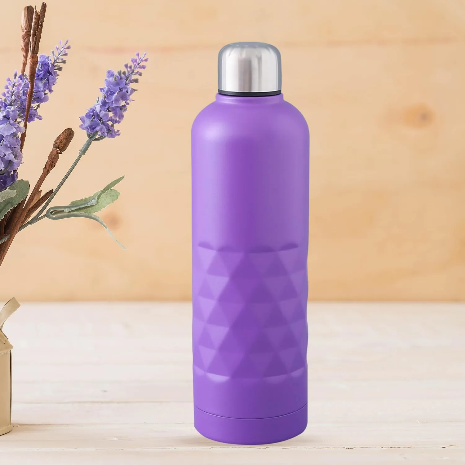 Kuber Industries Pack of 4 Vacuum Insulated Water Bottle | Stainless Steel Sipper Bottle with Handle | Hot & Cold Water Bottle | Leakproof, BPA Free, Rustproof | 750 ML | Purple