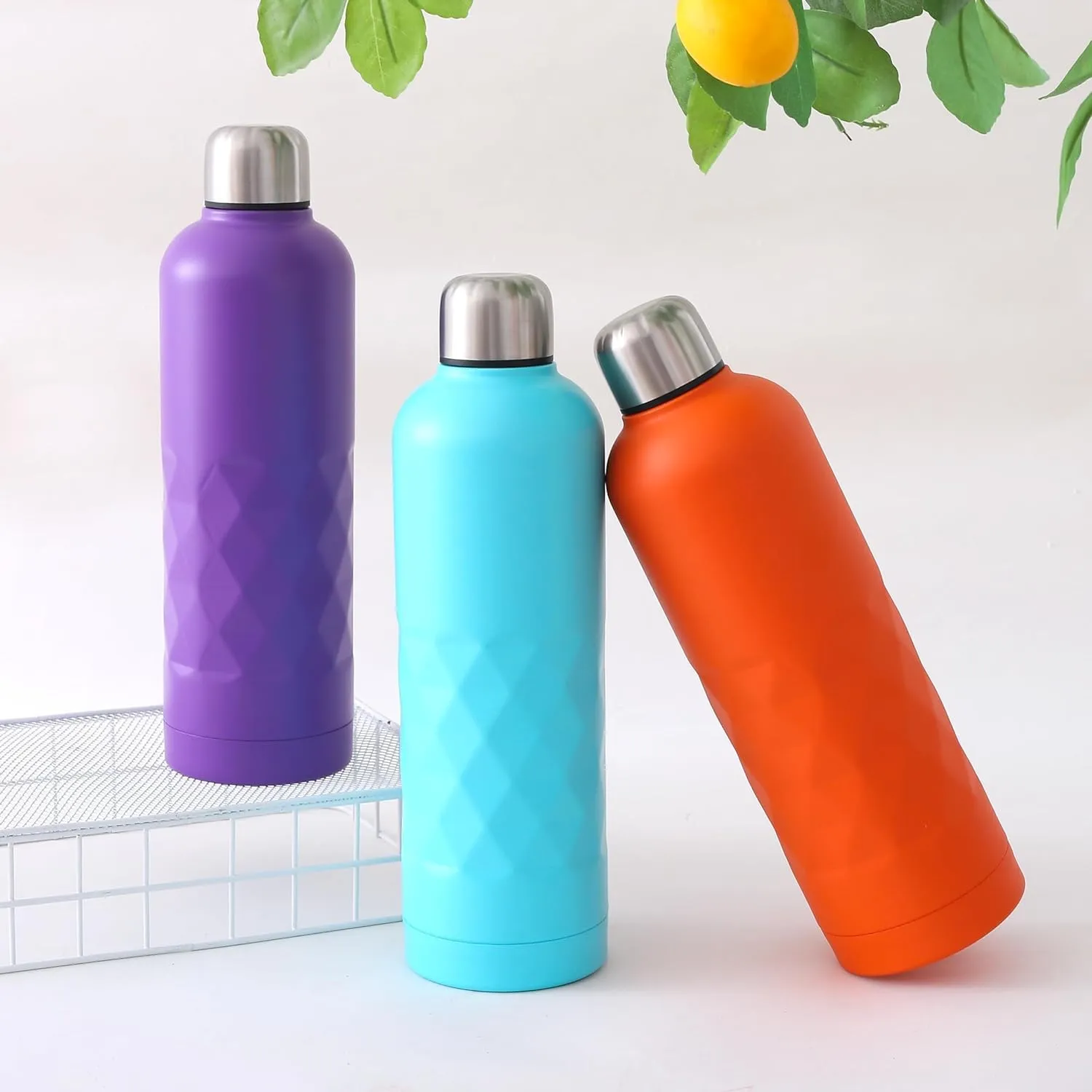 Kuber Industries Pack of 4 Vacuum Insulated Water Bottle | Stainless Steel Sipper Bottle with Handle | Hot & Cold Water Bottle | Leakproof, BPA Free, Rustproof | 750 ML | Purple