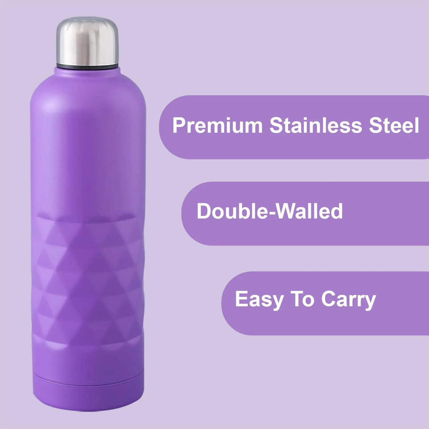 Kuber Industries Pack of 4 Vacuum Insulated Water Bottle | Stainless Steel Sipper Bottle with Handle | Hot & Cold Water Bottle | Leakproof, BPA Free, Rustproof | 750 ML | Purple