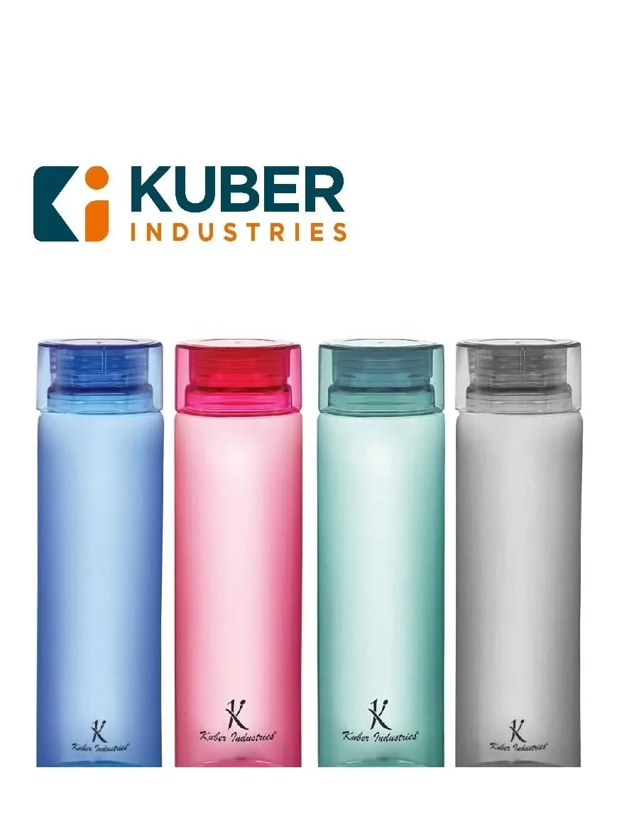 Kuber Industries Set of 4 Plastic Water Bottle | 1 Litre Round Plastic Water Bottle | Refrigerator Safe and BPA free Water Bottle | Perfect For School College Work Gym | Pack of 5 | Assorted