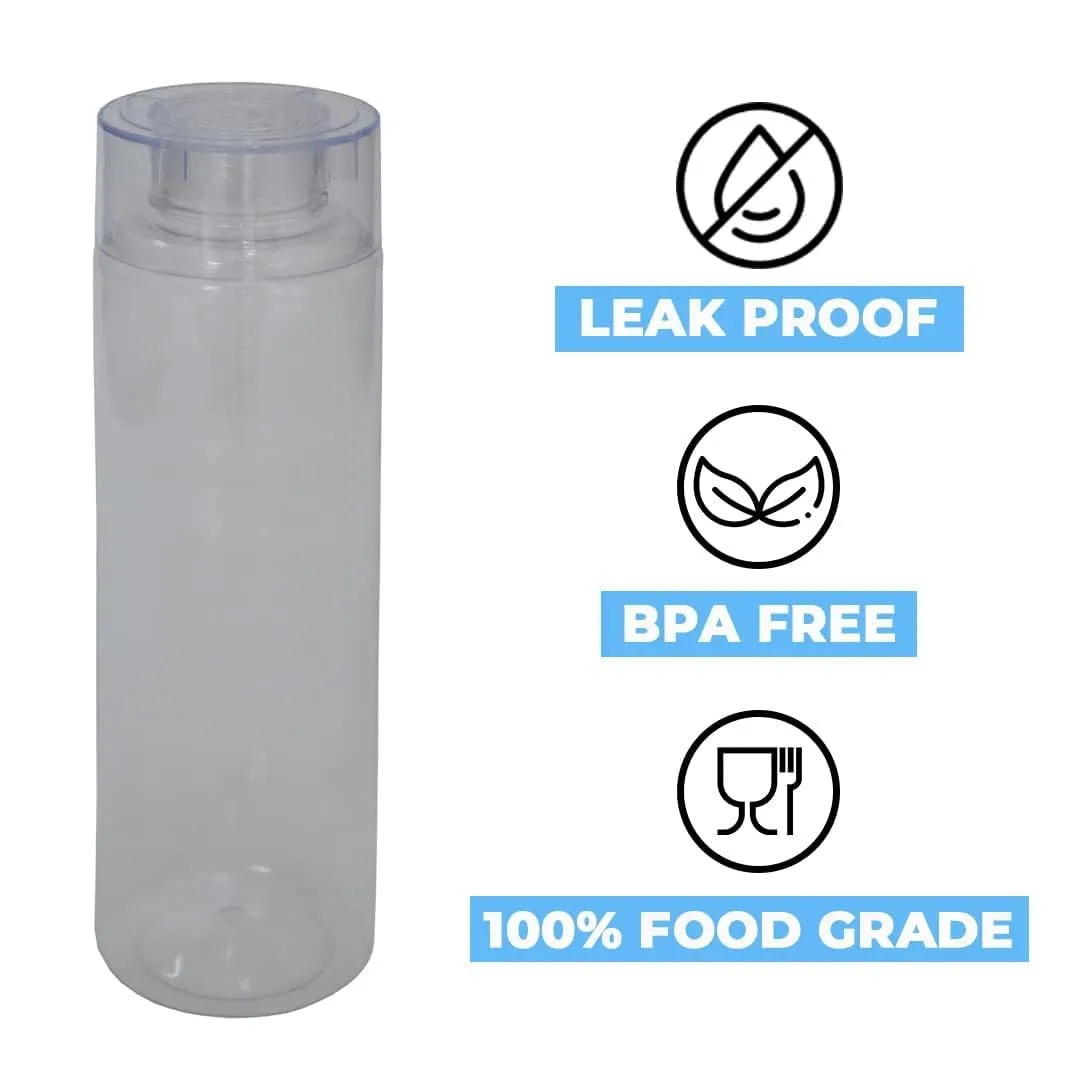 Kuber Industries Set of 4 Plastic Water Bottle | 1 Litre Round Plastic Water Bottle | Refrigerator Safe and BPA free Water Bottle | Perfect For School College Work Gym | Pack of 5 | Transparent