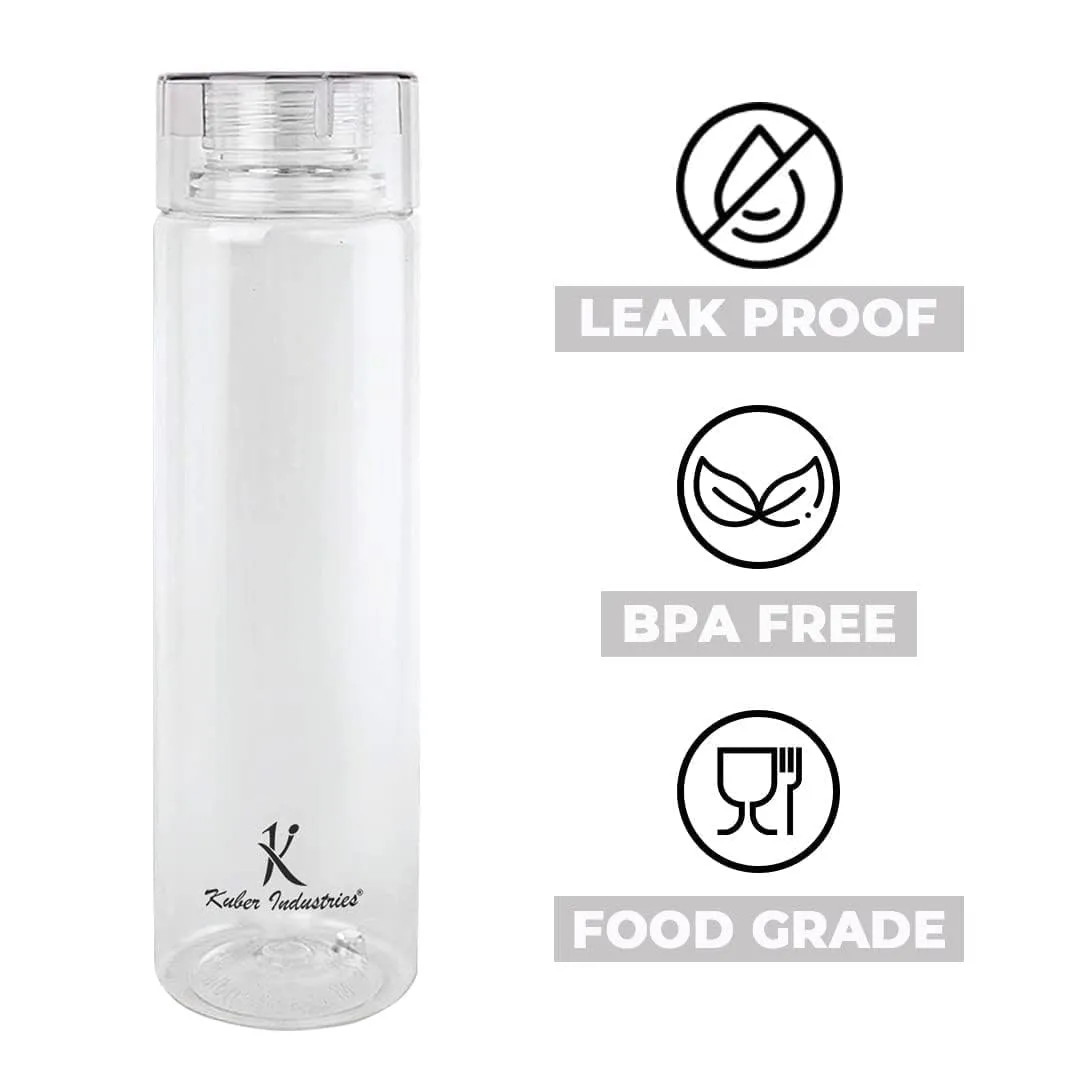 Kuber Industries Set of 4 Plastic Water Bottle | 1 Litre Round Plastic Water Bottle | Refrigerator Safe and BPA free Water Bottle | Perfect For School College Work Gym | Pack of 5 | Transparent