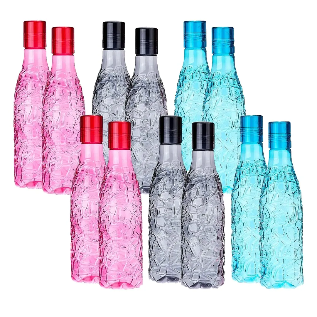 Kuber Industries Set of 6 Plastic Water Bottle | 1 Litre Round Plastic Water Bottle | Refrigerator Safe and BPA free PET Water Bottle |Perfect For School College Work Gym | Pack of 2 | Assorted