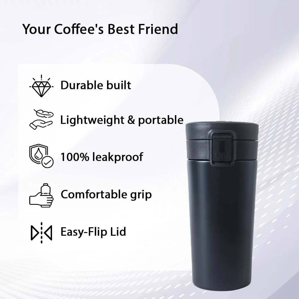 Kuber industries Stainless Steel Insulated Coffee Tumbler with Sipper Lid 380 ML-Pack of 5 (Black)