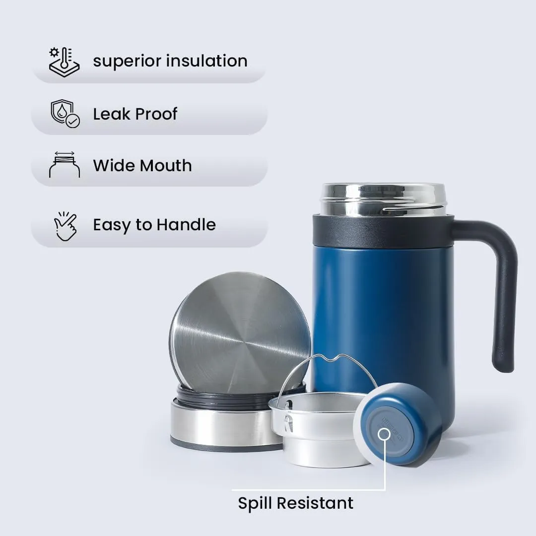 Kuber industries Stainless Steel Vacuum Insulated Travel Mug with Lid 420 ML-Pack of 2 (Blue)