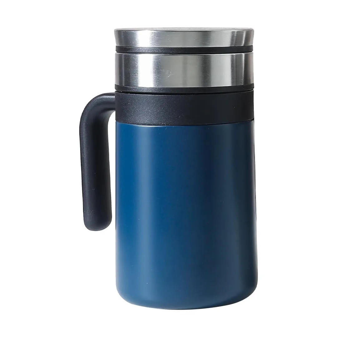 Kuber industries Stainless Steel Vacuum Insulated Travel Mug with Lid 420 ML-Pack of 2 (Blue)