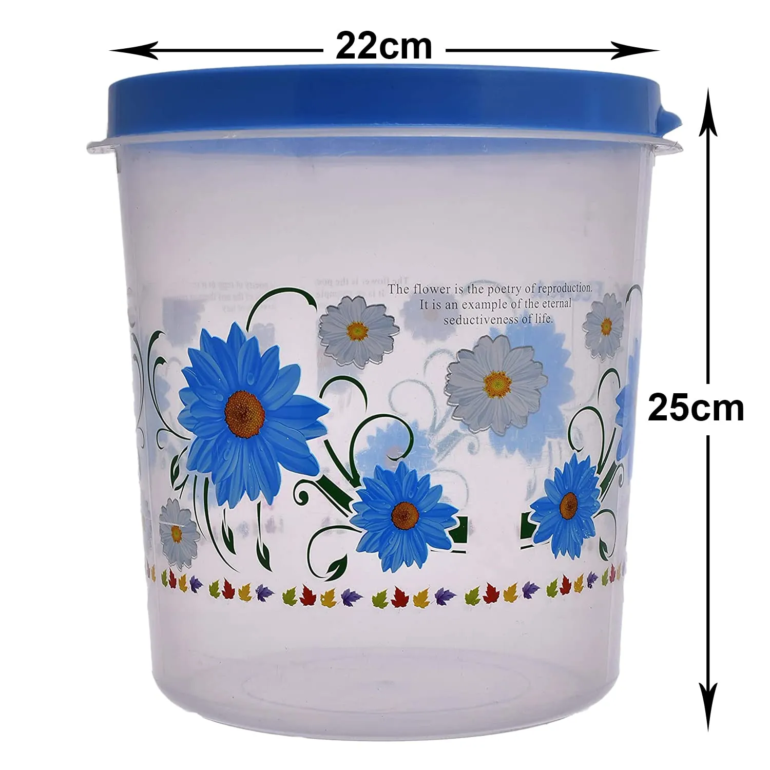 Kuber Industries Storage Container|Durable Plastic Floral Design BPA Free Food Kitchen Organizer With Lid|Food Utility Jar, 7 Ltr, Pack of 3 (Blue)