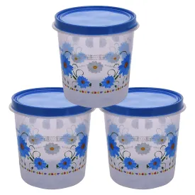 Kuber Industries Storage Container|Durable Plastic Floral Design BPA Free Food Kitchen Organizer With Lid|Food Utility Jar, 7 Ltr, Pack of 3 (Blue)