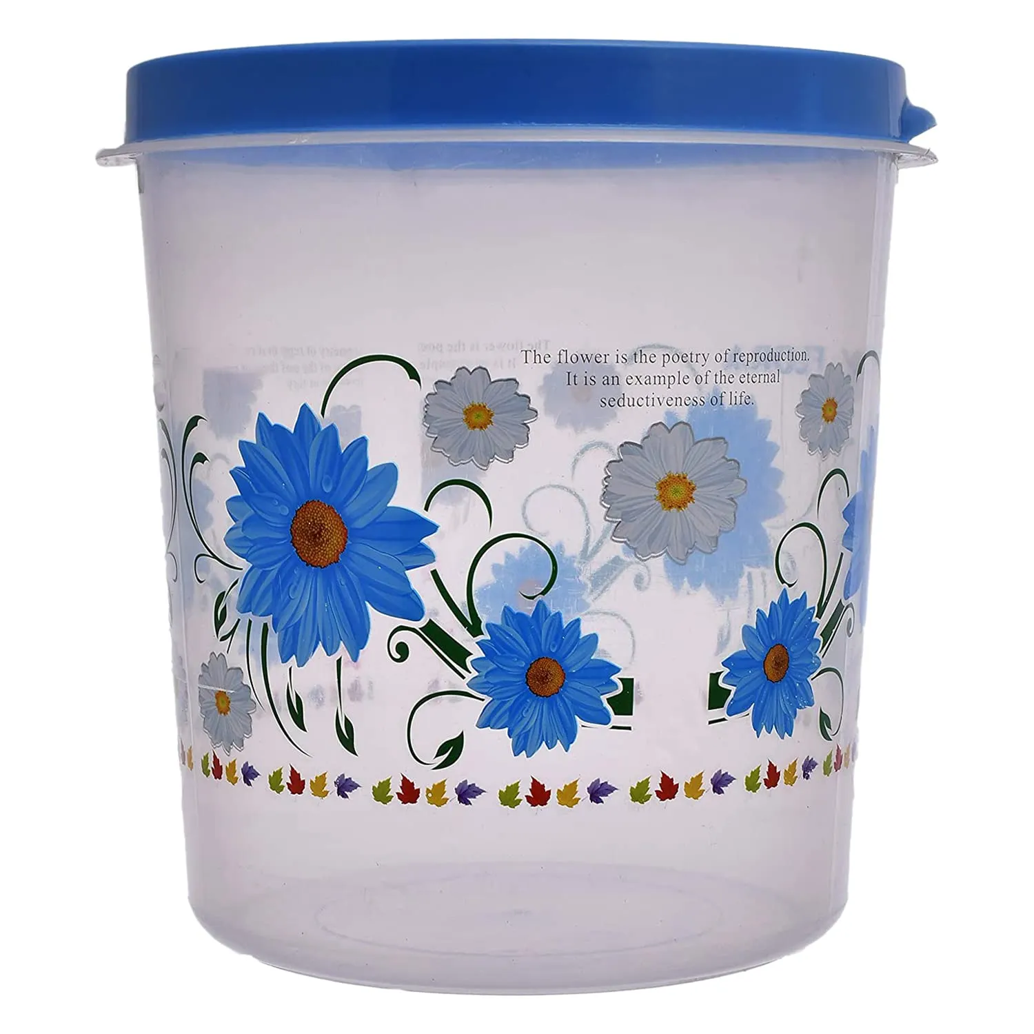 Kuber Industries Storage Container|Durable Plastic Floral Design BPA Free Food Kitchen Organizer With Lid|Food Utility Jar, 7 Ltr, Pack of 3 (Blue)